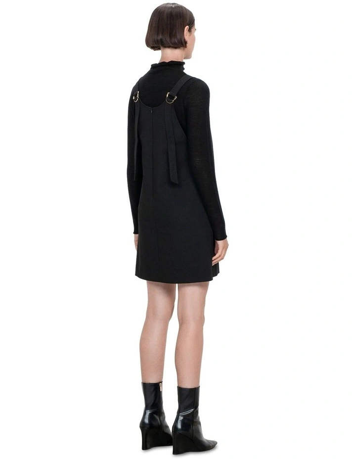Stretch Twill Shift Dress in Black