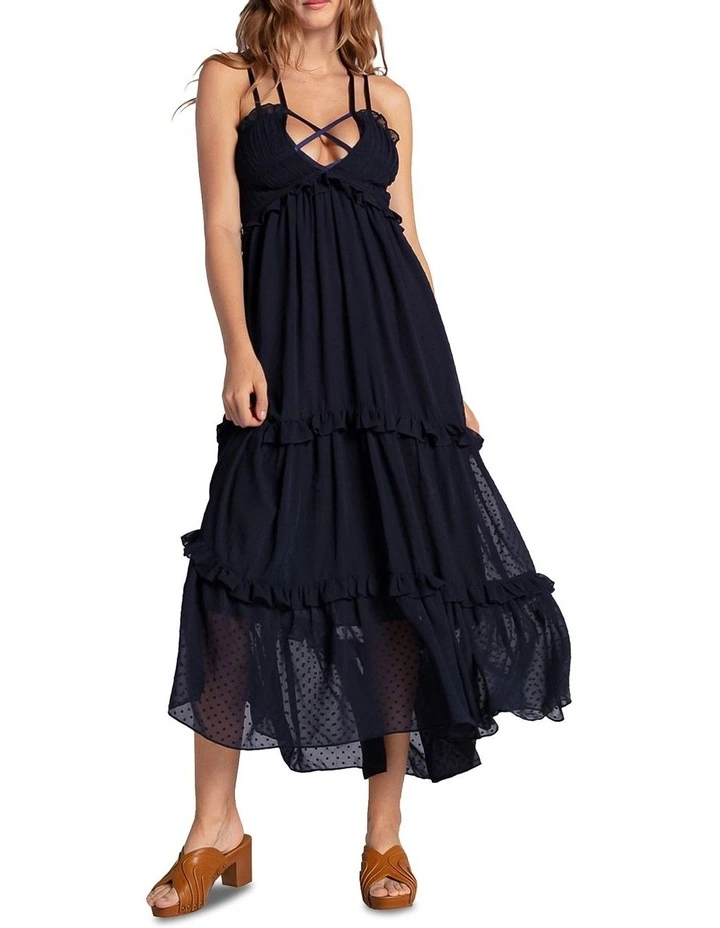 As It Was Tiered Midi Dress in Navy