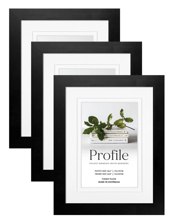 Australia Made Timber Photo Frame 6x8"/4x6" (3 Pack) in Black