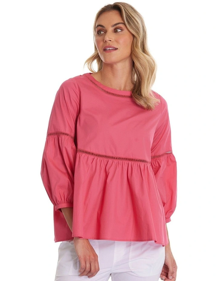 3/4 Ruffle Top in Hibiscus