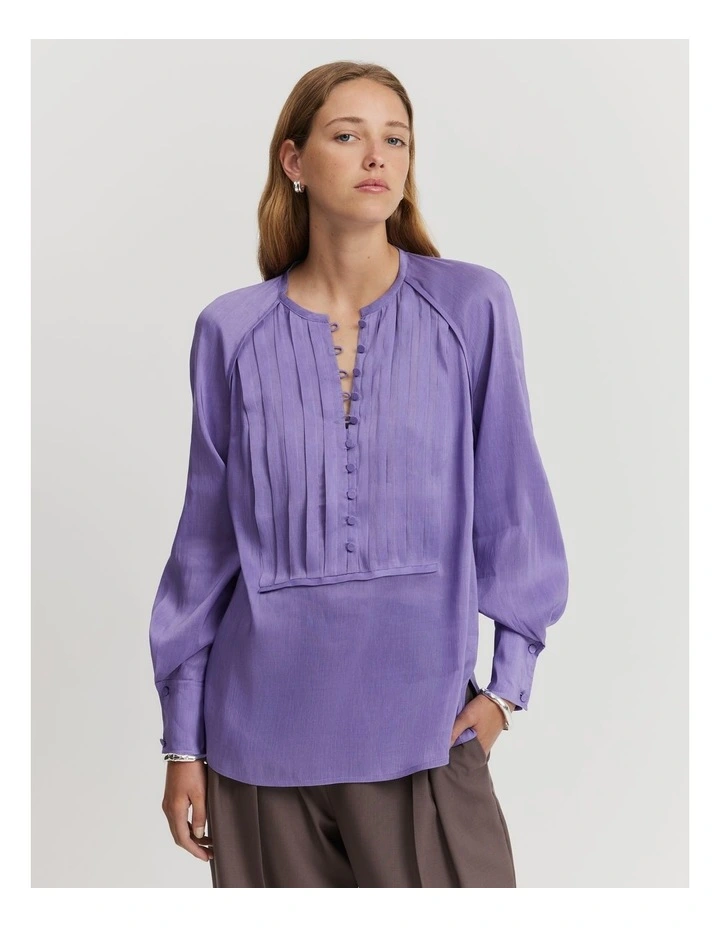 Fluid Long Sleeve Popover Shirt in Deep Lilac