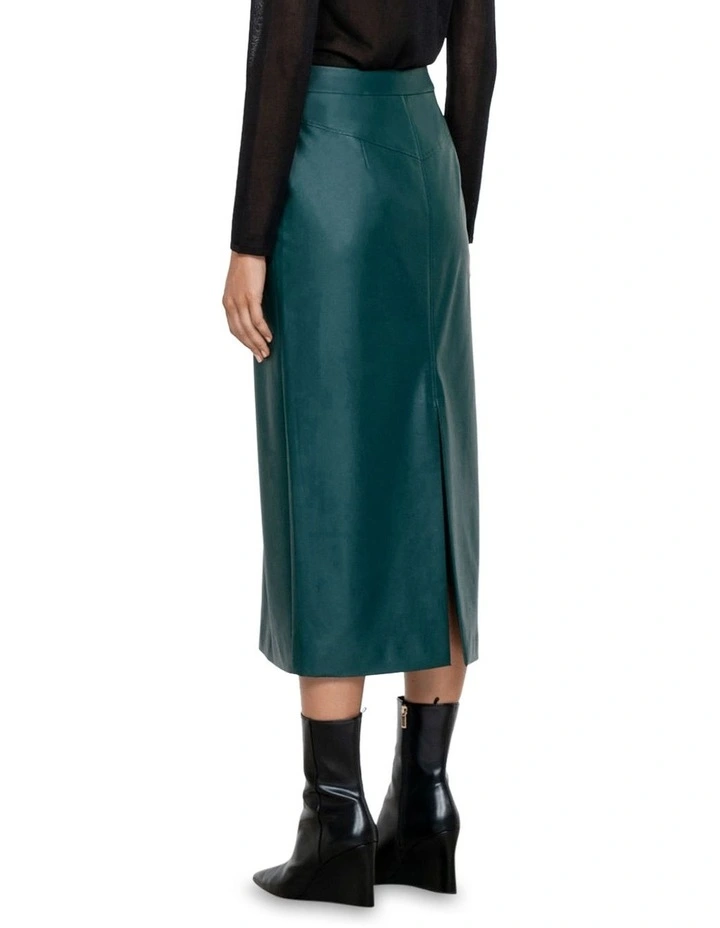 Faux Leather Pencil Skirt in Deep Green