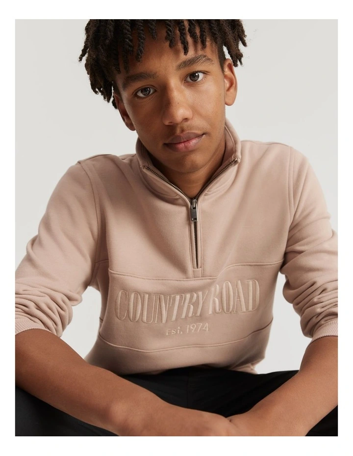 Teen Verified Australian Cotton Heritage Half Zip Sweat in Mushroom
