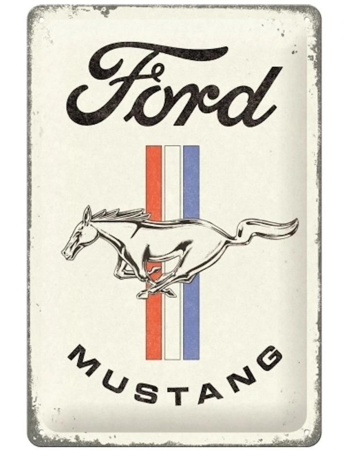 Ford Mustang Horse & Stripes Medium Sign 20x30cm in White