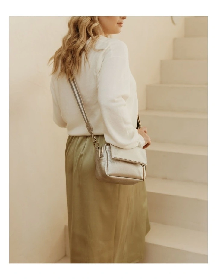 Playground Vegan Leather Cross-Body Bag in Metallic Silver Dimple