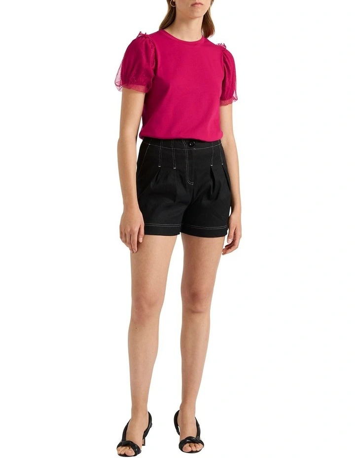 Take Five Mix Media Tee in Magenta