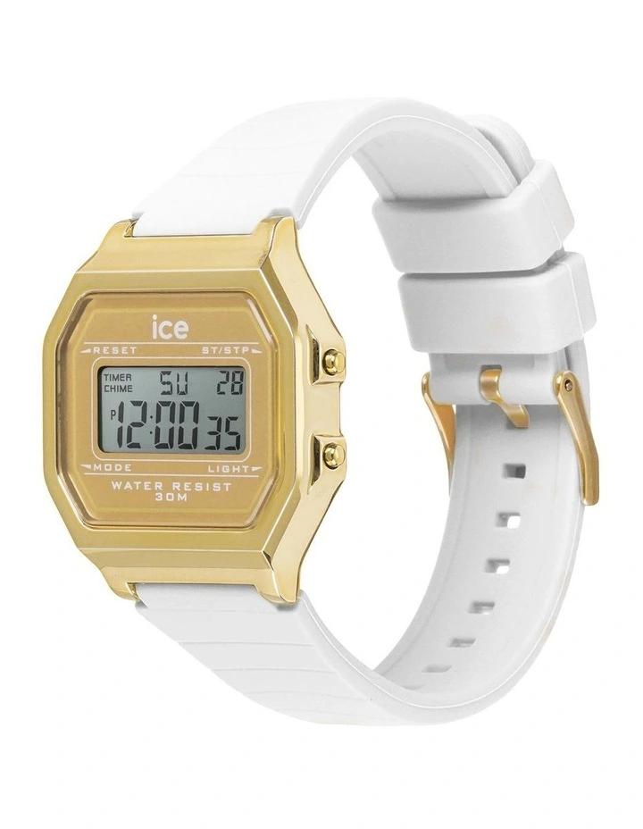 Digit Retro Watch in White Gold