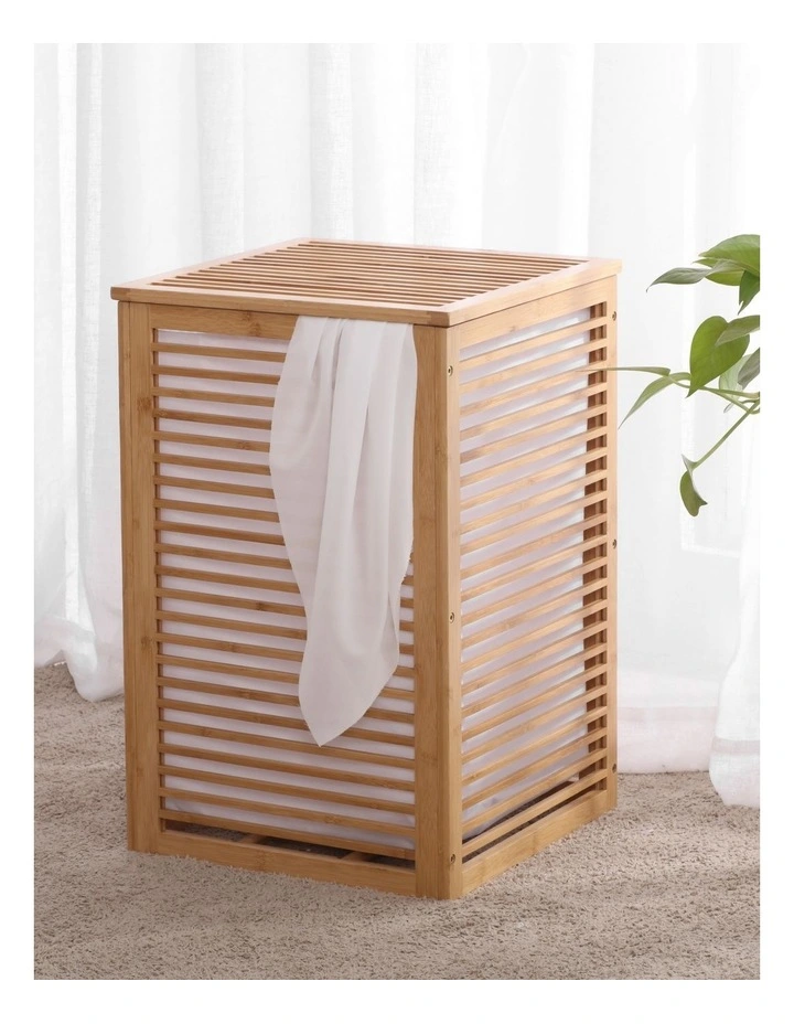 Sherwood Home Foldable Bamboo Laundry with Lid Large in Brown
