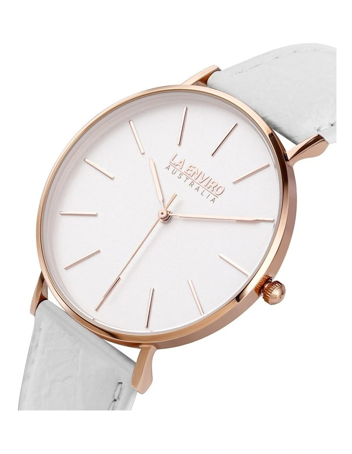 Pineapple Leather Rose Gold White Strap Tierra 40mm Watch
