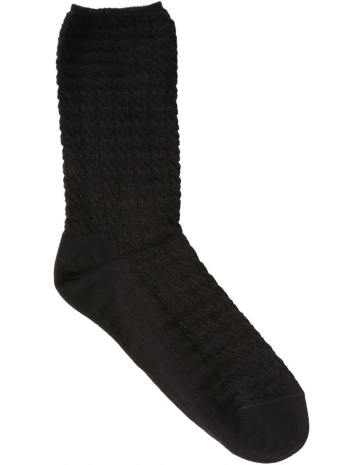 Textured Cotton Midi Length Socks in Black