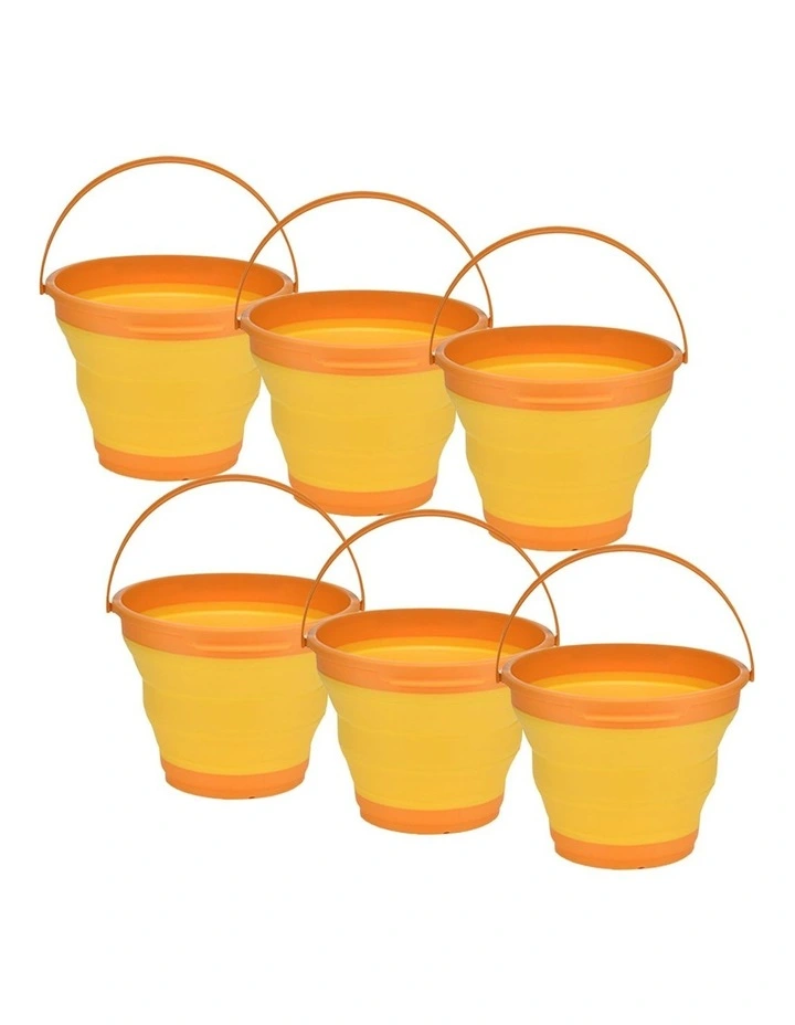 Foldable Collapsible Silicone Bucket 7L 6 Pack in Orange