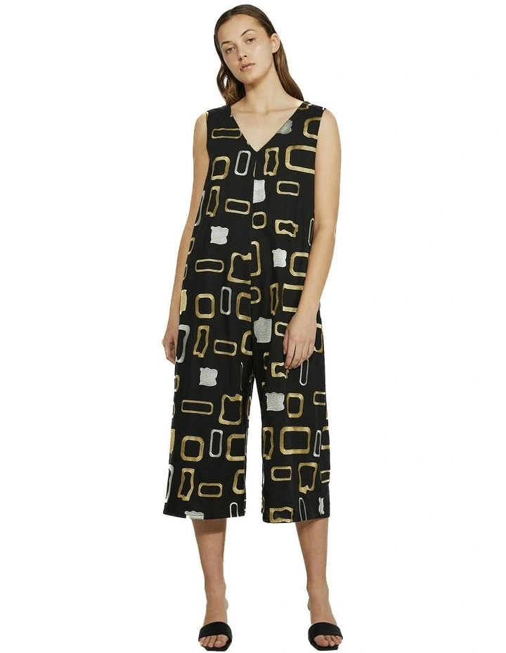 Heavy Metal Sleeveless Jumpsuit in Black/Metallic