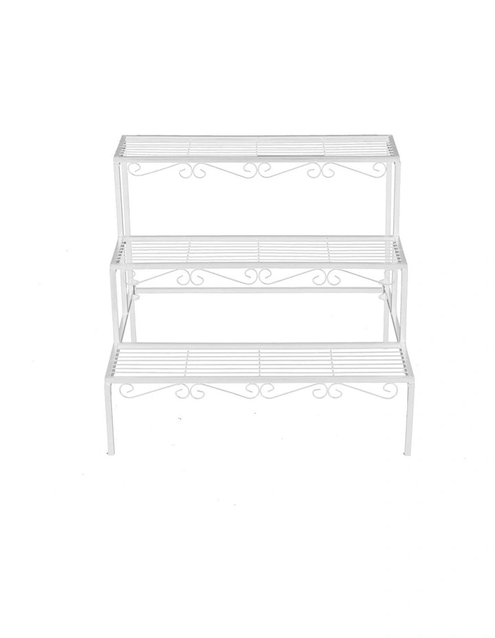 3 Tier Rectangle Metal Plant Stand in White
