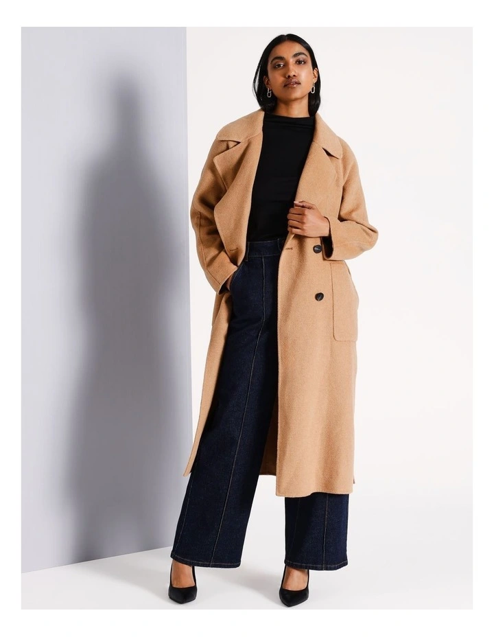 Wool Blend Wrap Felt Coat in Camel