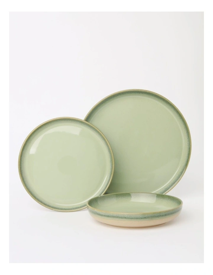 Esperance Celadon Wiped Edge 12pc Dinner Set in Green