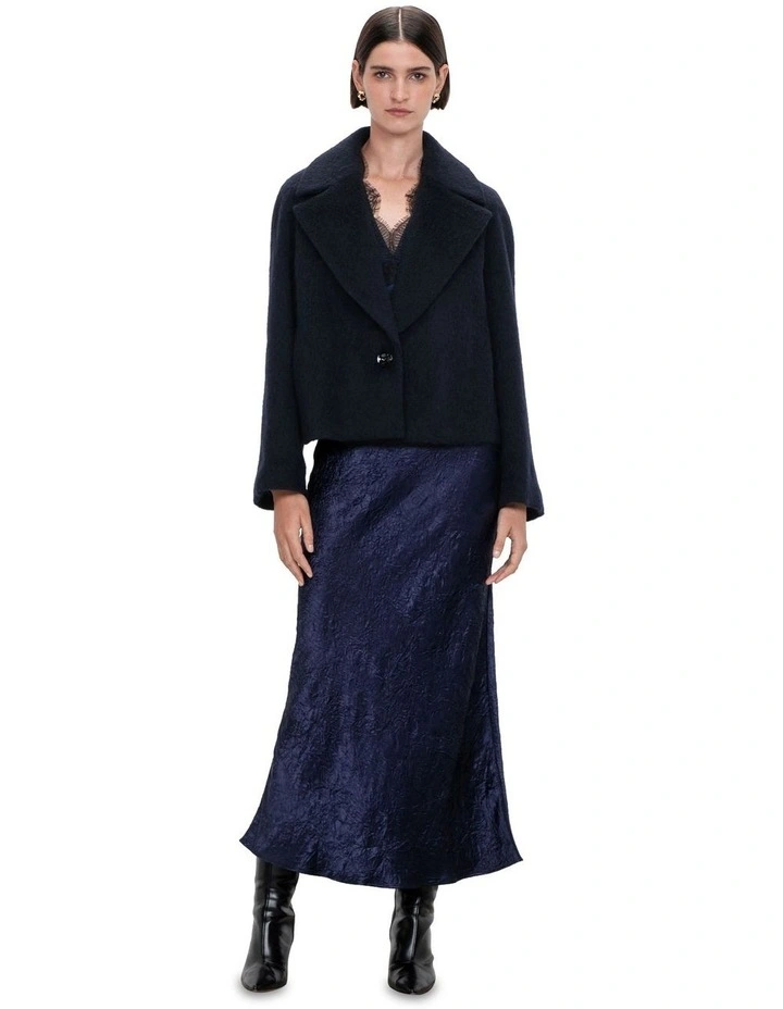 Brushed Wool Short Coat in Ink