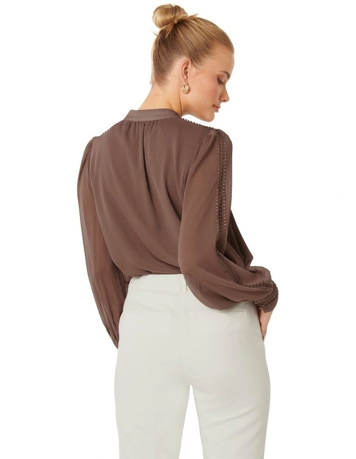 Simona Trim Sleeve Blouse in Brown