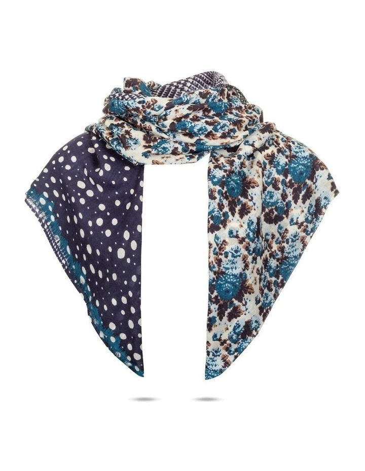 Australian Merino Wool Scarf in Purplish Blue/Check