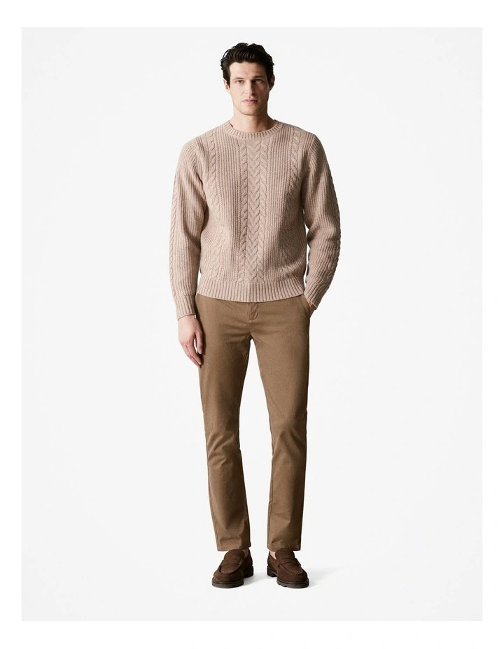 Wool Cable Knit Crew in Oatmeal