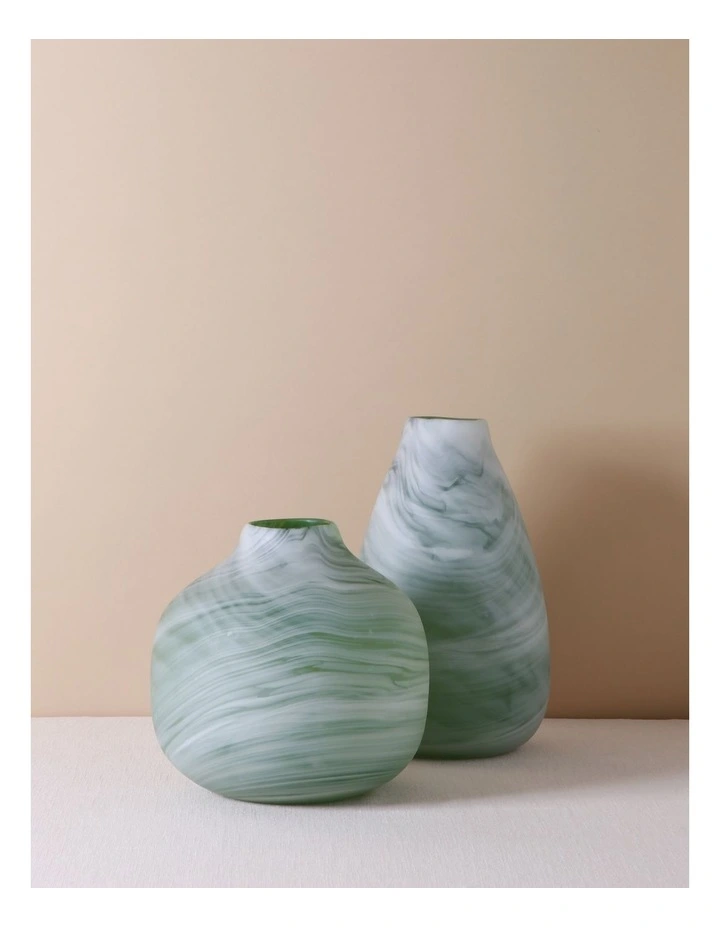 Seaford Frosted Round Glass Vase 21cm in Green