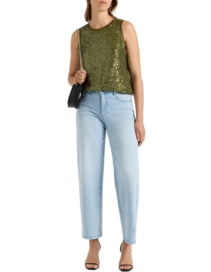 Feel Special Sequin Tank in Khaki
