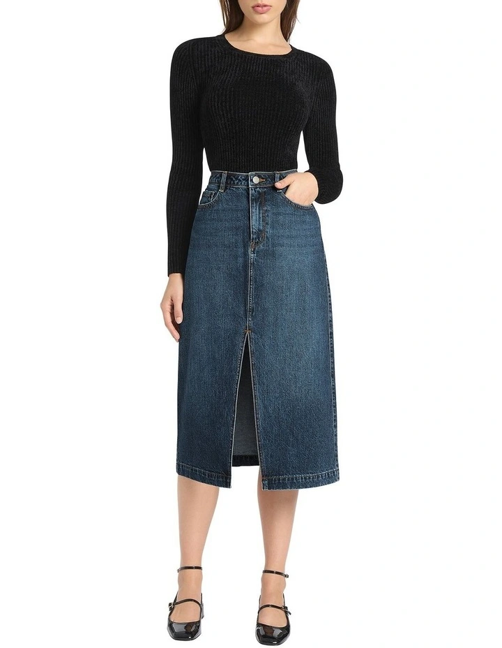 Seattle Denim Midi Skirt in Nashville Blue