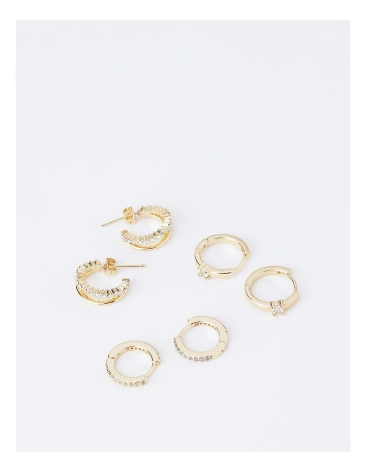 Crystal Hoop Multipack 3Pk Earring in Gold