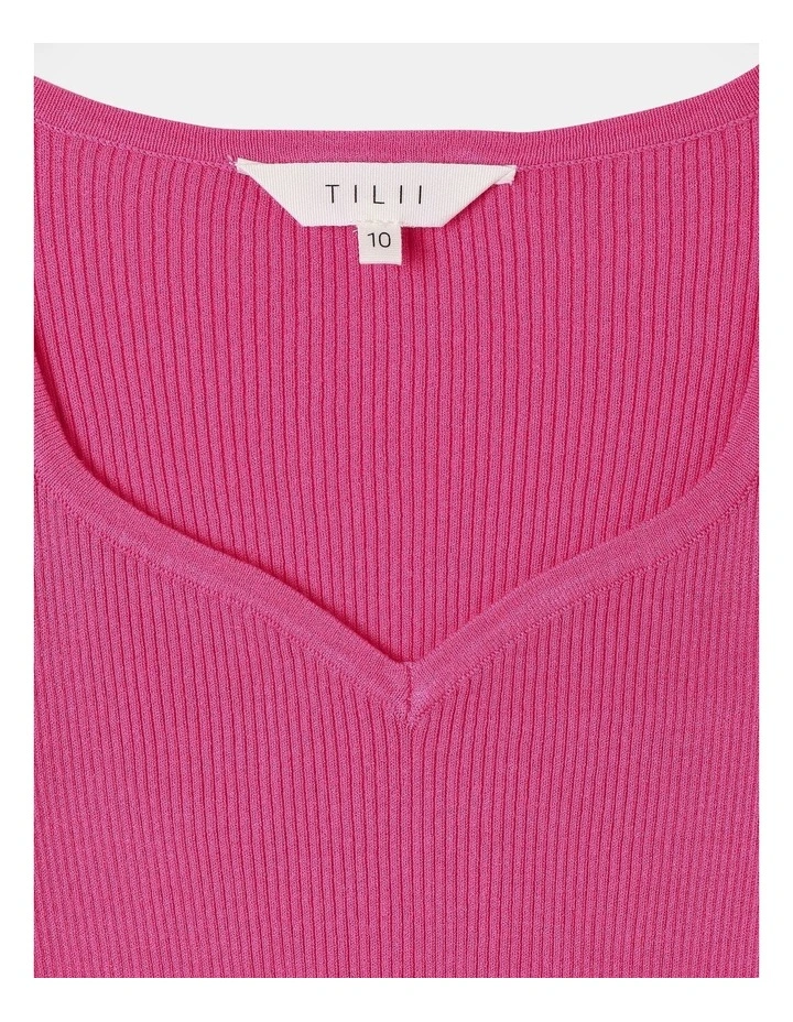 Long Sleeve Knitted Rib Queen Ann Top in Pink