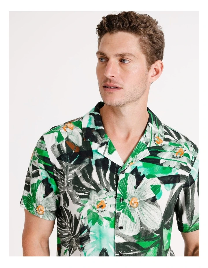 Tripp Abstract Print Short Sleeve Viscose Shirt in Multicolour