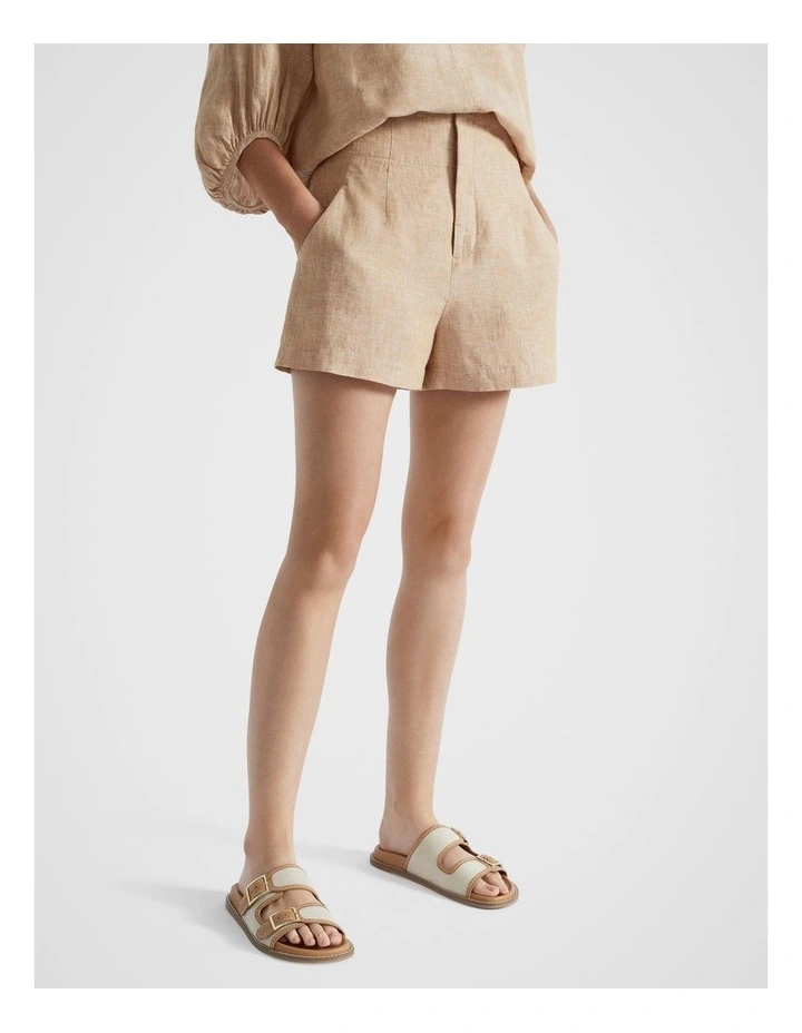 Core Linen Waisted Short in Champagne Beige Crossdye