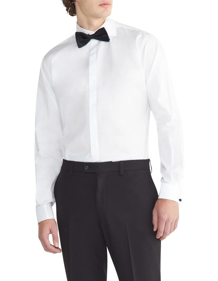 Tailored Twill Fly Front Dinner Shirt in White