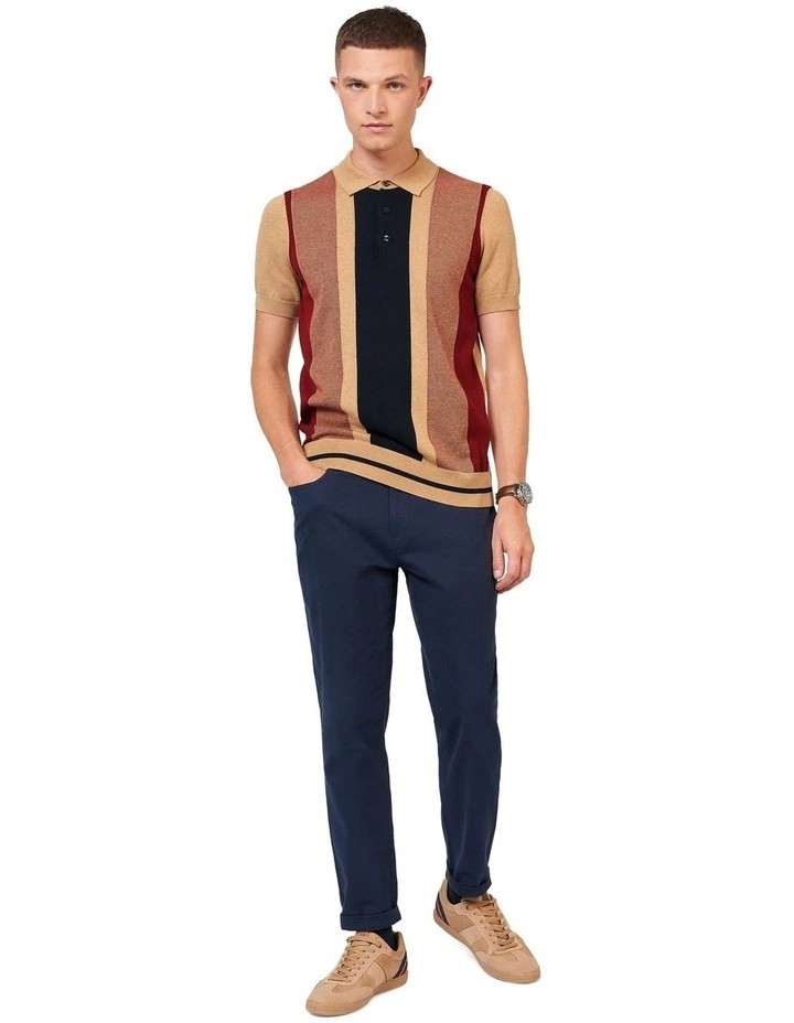 Vertical Stripe Polo Shirt in Beige