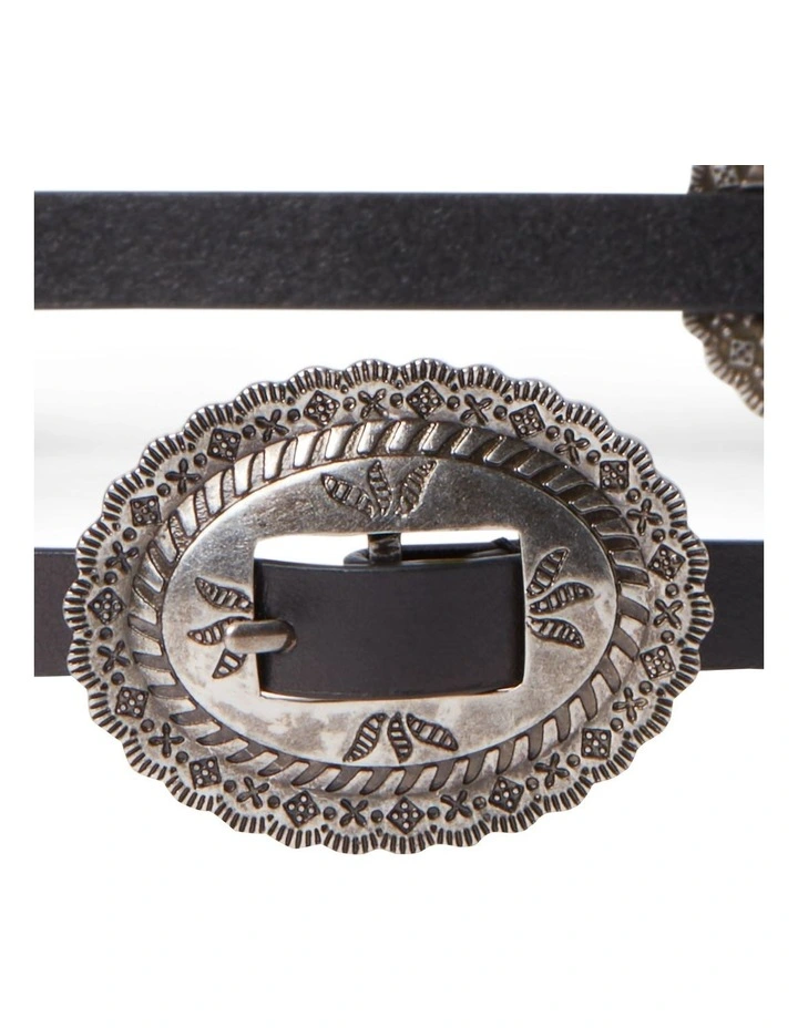 Leather Concho Black Skinny Belt