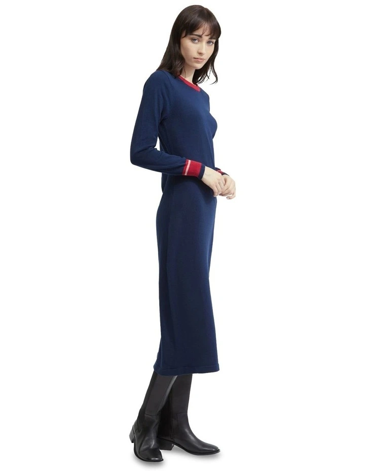 Bridgette Contrast Trim Knit Dress in Blue