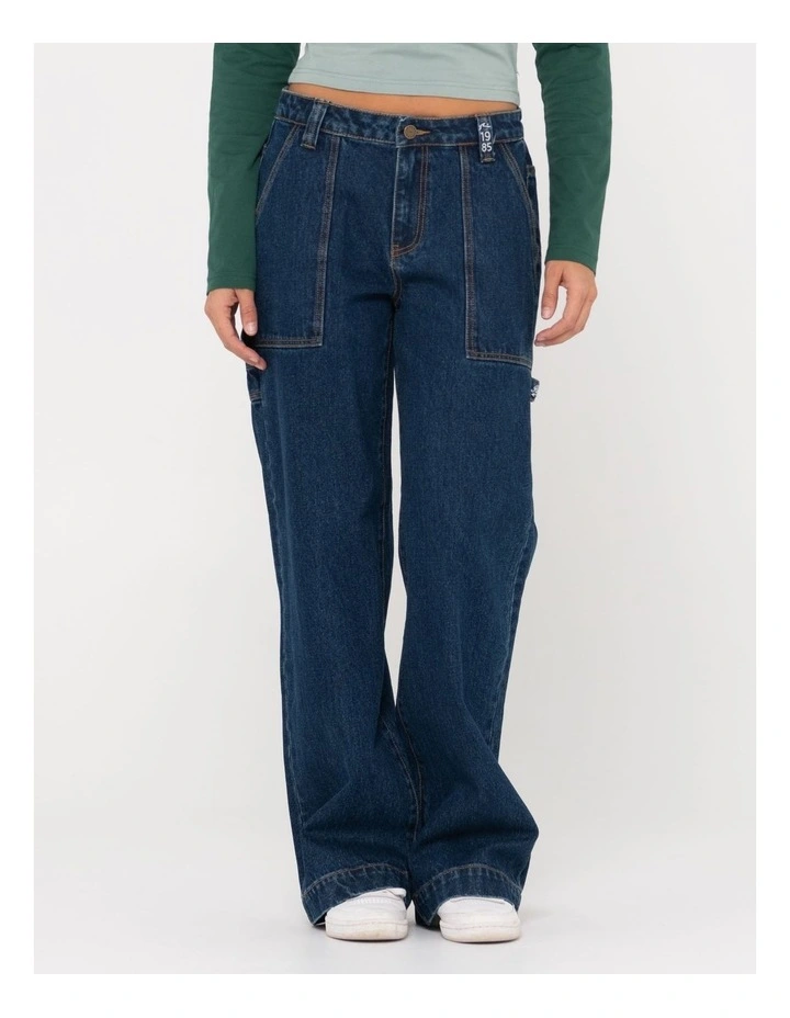 Billie Low Wide Denim Carpenter Pant in Blue
