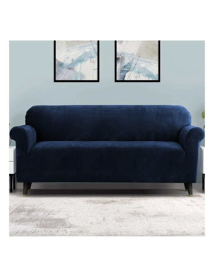 4 Seater Velvet Sofa Cover in Sapphire
