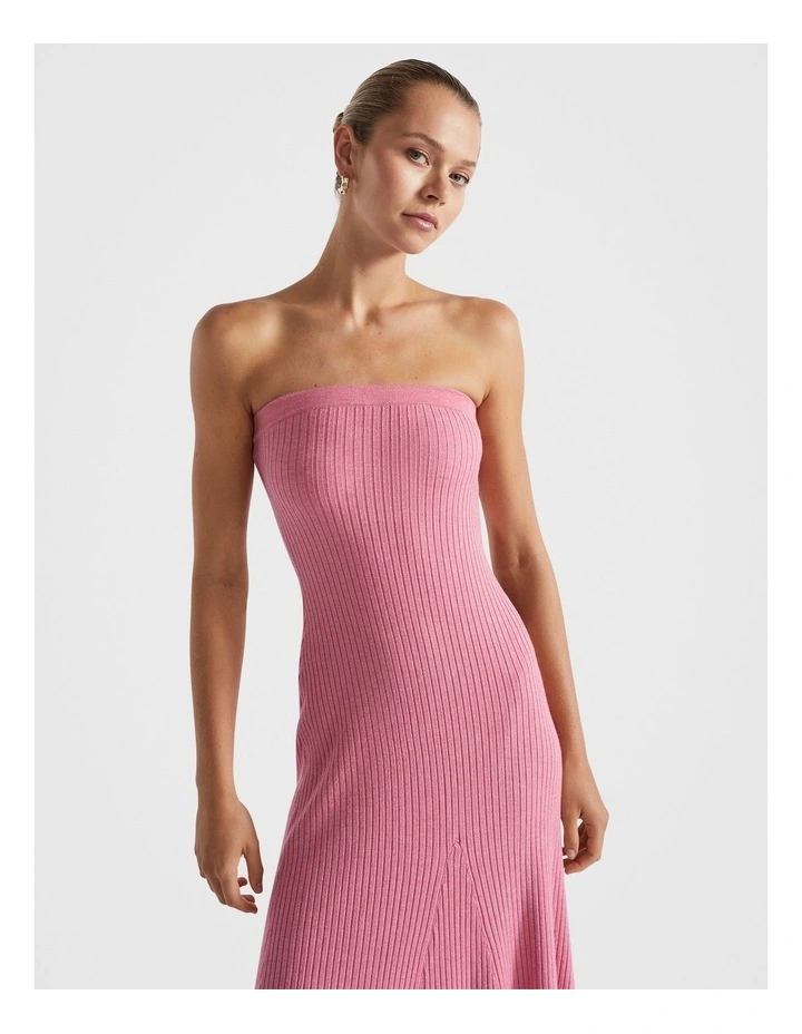 Rib Knit Strapless Dress in Rosewood Marle
