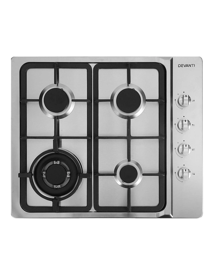 4 Burner Cooktop NG LPG Stainless Steel 60cm in Silver