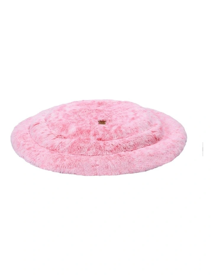 Shaggy Faux Fur Round Calming Dog Mat in Ombre Pink