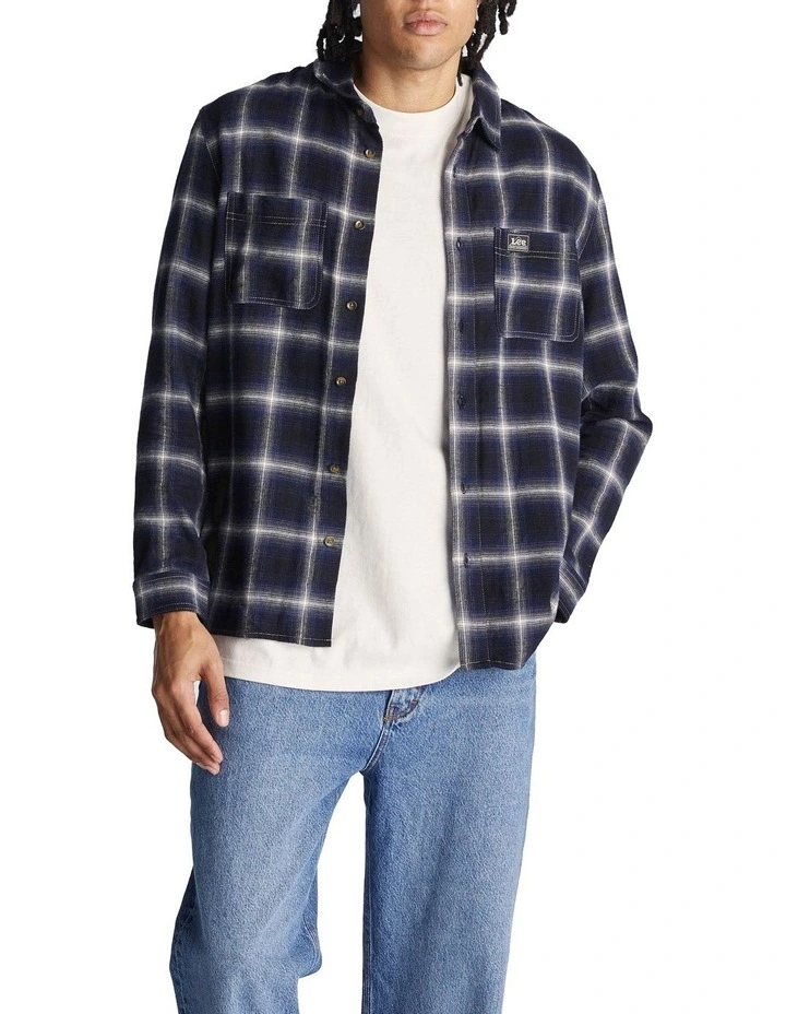 Worker Long Sleeve Shirt in Black Navy Check