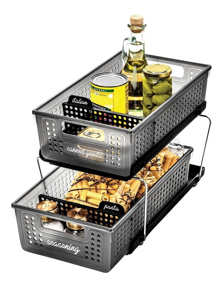 2 Level Storage With Dividers 36x23x16cm in Carbon