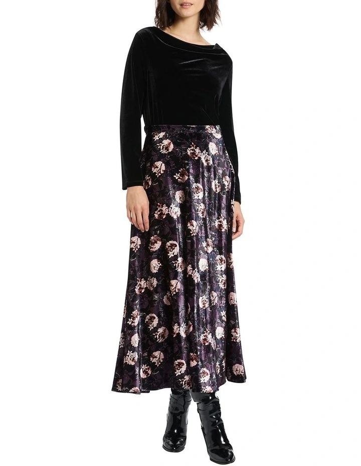 Malo Velvet Skirt in Indigo Multi