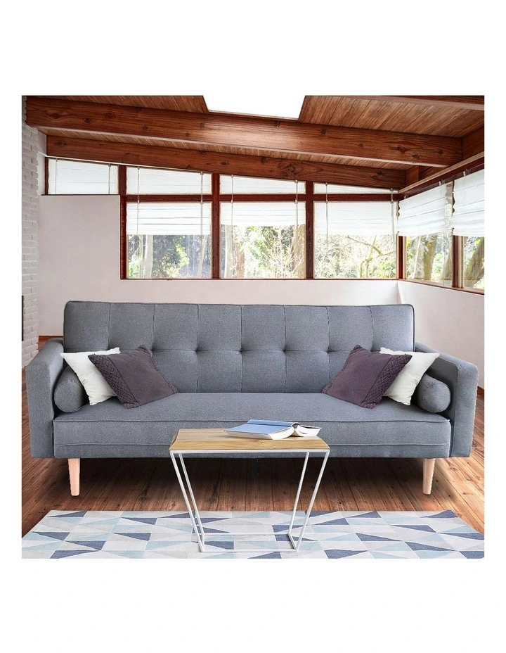 Sarantino 3 Seater Linen Sofa Bed Couch with Pillows Dark Grey