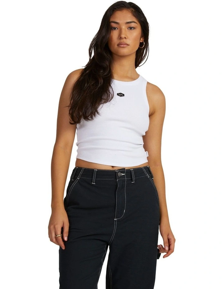 Badge Staple Tank in White