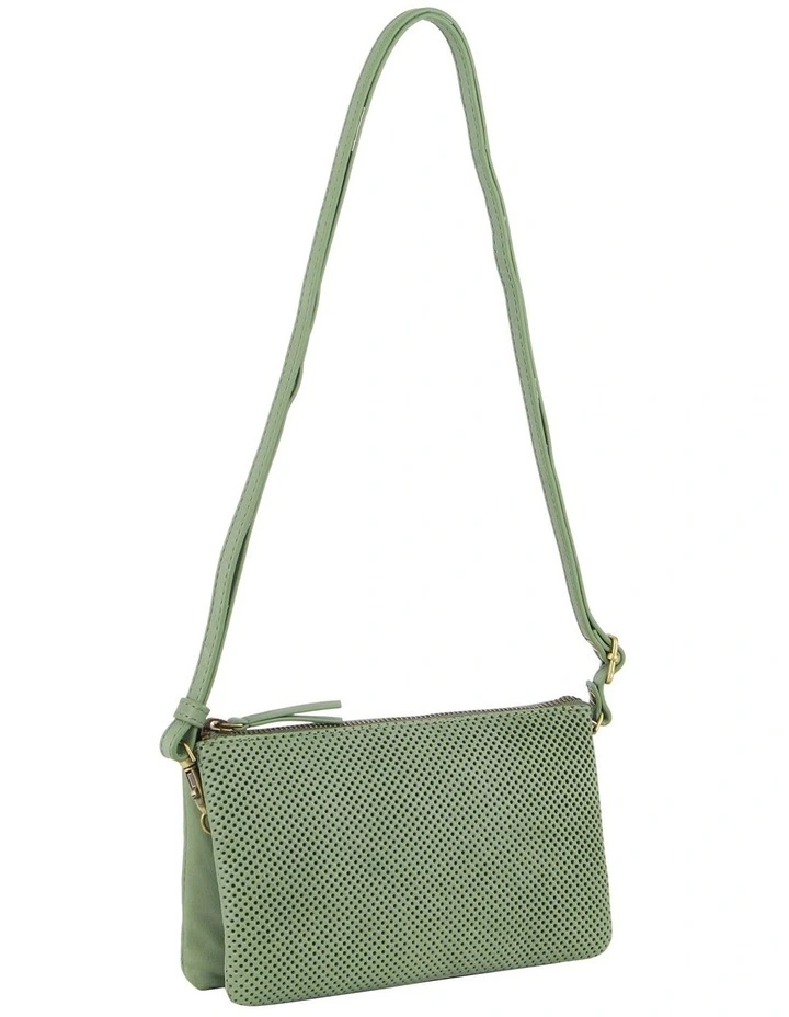 Perforated Leather Cross-Body/Clutch in Sage