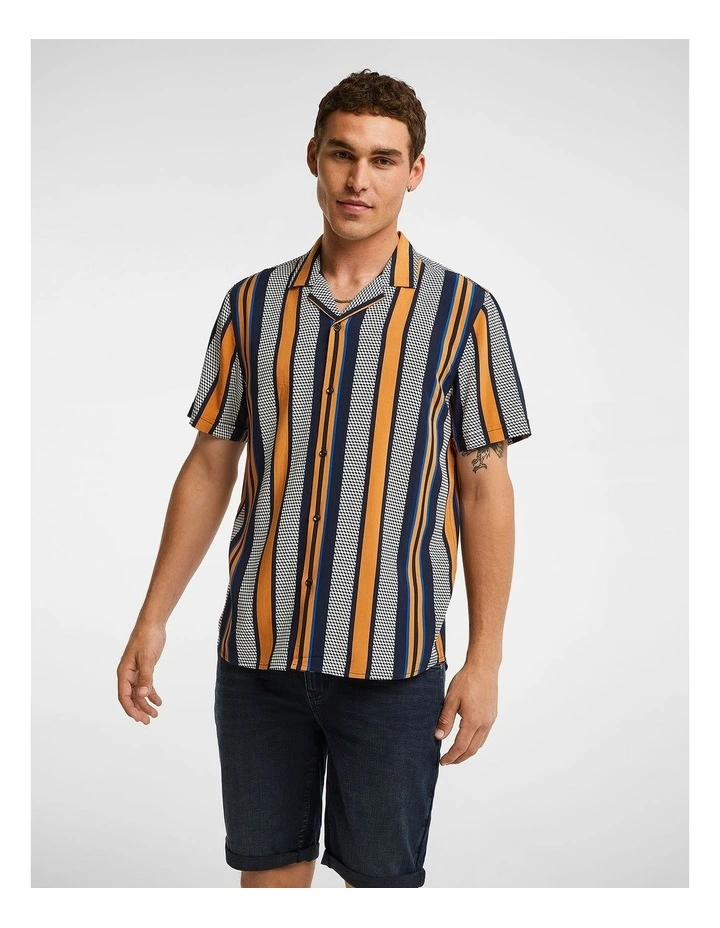 Monty Stripe Viscose Shirt in Navy
