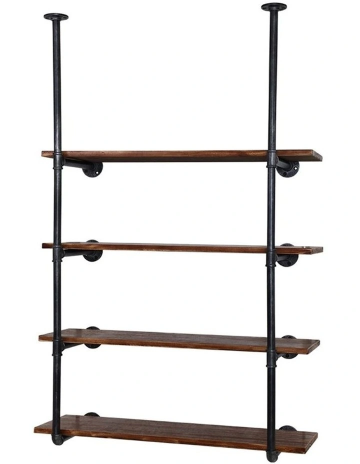Industrial DIY Pipe Shelf Rustic Floating Wall Display In Black