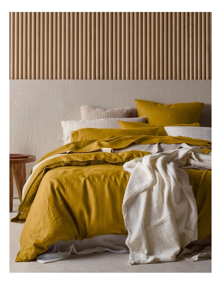 Sandy Cape Washed Belgian Linen Quilt Cover Set in Mustard