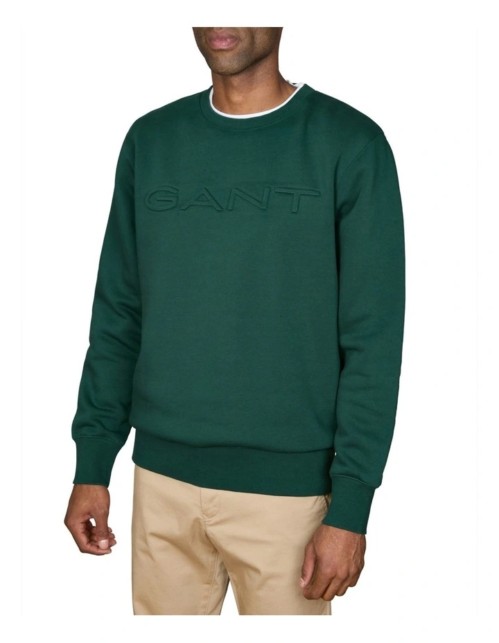 Embossed Crew Neck Sweatshirt in Tartan Green