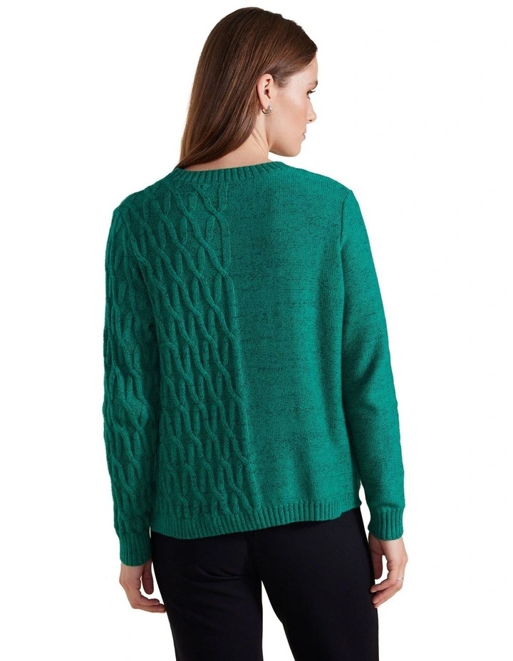 Long Sleeve Cable Knit Sweater in Forest